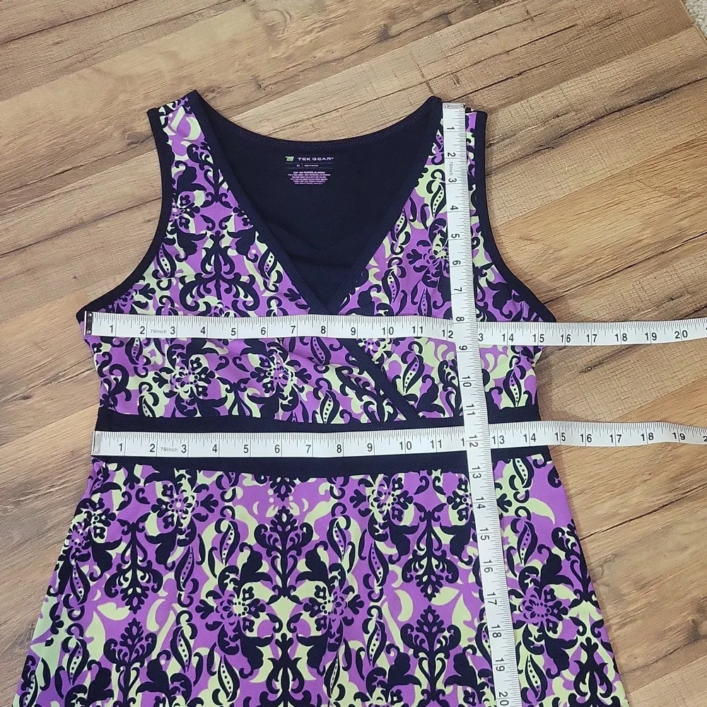 TEKGEAR Navy Purple Lime Green Fleur De Lis Modest Sleeveless Athletic Dress - Picture 8 of 8